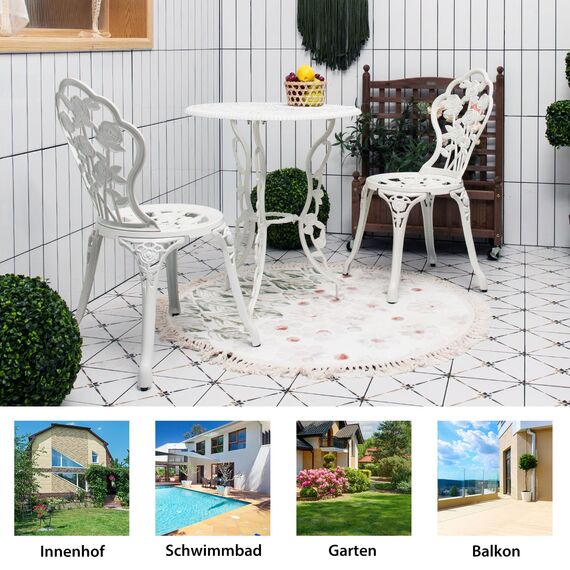 COSTWAY Bistroset 3-teilig, Bistrotisch mit 2 Stühle & Schirmloch, Gartenmöbel Set, Balkonmöbel aus Aluminiumguss und Gusseisen, Balkonset, Gartengarnitur, Sitzgruppe für Garten, Terrasse, Balkon