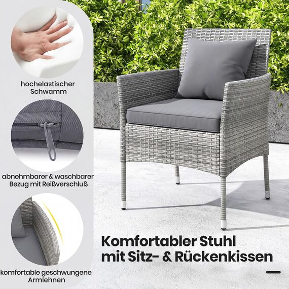 GIANTEX Balkonmöbel Kleiner Balkon, Rattan Gartenmöbel Set Bistrotisch mit 2 Stühlen, Balkonmöbel Set 3 teilig inkl. Kissen, Balkon Möbel für kleinenBalkon, Balkonset 2 Stühle 1 Tisch für 2 Personen
