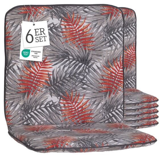 Beo Niedriglehner Gartenstuhlauflage Bali - 6er Set - 47x44x52 cm - Waschbar - Atmungsaktives Gartenstuhlkissen - Baumwolle & Extra Dickes Polster - UV-beständig, Oeko-TEX Zertifiziert - Engels
