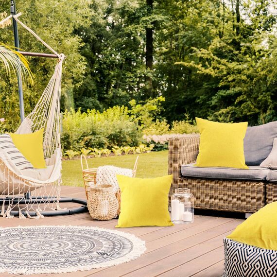 4 Stück dekorative wasserdichte Outdoor-Kissenbezüge, quadratisch, Terrasse, Balkon, Garten, wasserdichter Kissenbezug, PU-Beschichtung, Kissenhülle für Couch, Bett, Sofa, Zelt, 45,7 x cm (hellgelb)