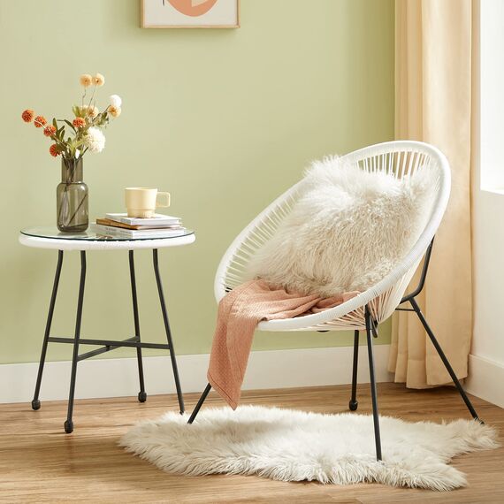 SONGMICS Balkonmöbel, Gartenmöbel-Set, 3er Set, Sitzgruppe, Terrassenmöbel, Tischoberfläche aus Glas, 2 Stühle, Innen- und Außenbereich, für Terrasse, Garten, Balkon, im Freien, weiß GGF013W02