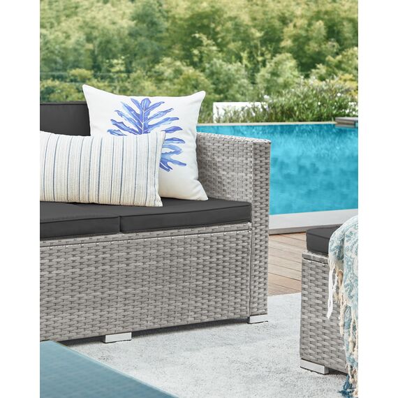 SONGMICS Gartenmöbel-Set, Balkonmöbel aus PE-Polyrattan, Terrassenmöbel, Ecksofa, Outdoor, handgeflochtenes Rattan, Lounge-Set, mit Kissen und Glastisch, Grau GGF005G05