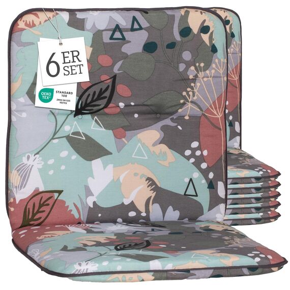 Beo Niedriglehner Gartenstuhlauflage Bali - 6er Set - 47x44x52 cm - Waschbar - Atmungsaktives Gartenstuhlkissen - Baumwolle & Extra Dickes Polster - UV-beständig, Oeko-TEX Zertifiziert - Eger