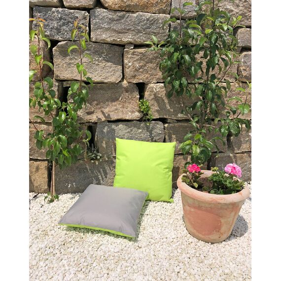 JACK 2-farbiges Wende Outdoor Lounge Kissen 45x45cm Dekokissen inkl. Füllung Wasserfest Sitzkissen Garten Stuhl Lotus Effekt, Farbe:Grau - Grün