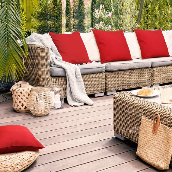 4 Packungen Outdoor Dekorative wasserdichte Kissenbezüge, Quadratische Terrasse Balkon Garten wasserdichte Kissenhülle, PU Beschichtung Kissenbezug für Couch, Bett, 18 x 18 Zoll (Rot)