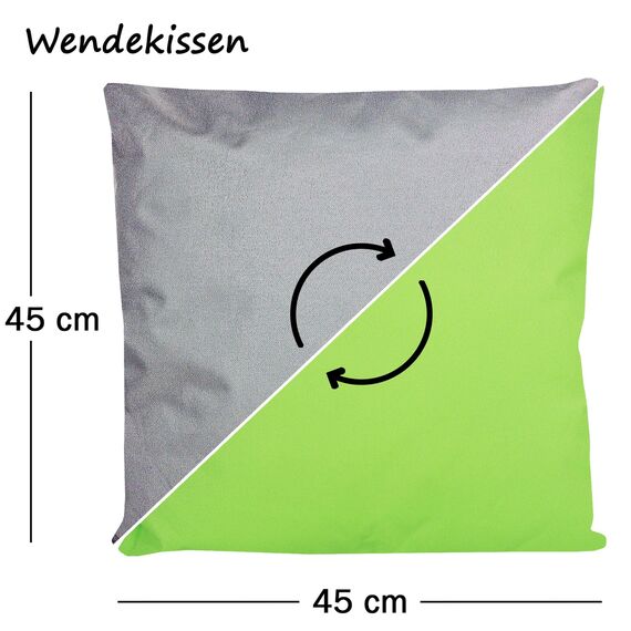 JACK 2-farbiges Wende Outdoor Lounge Kissen 45x45cm Dekokissen inkl. Füllung Wasserfest Sitzkissen Garten Stuhl Lotus Effekt, Farbe:Grau - Grün