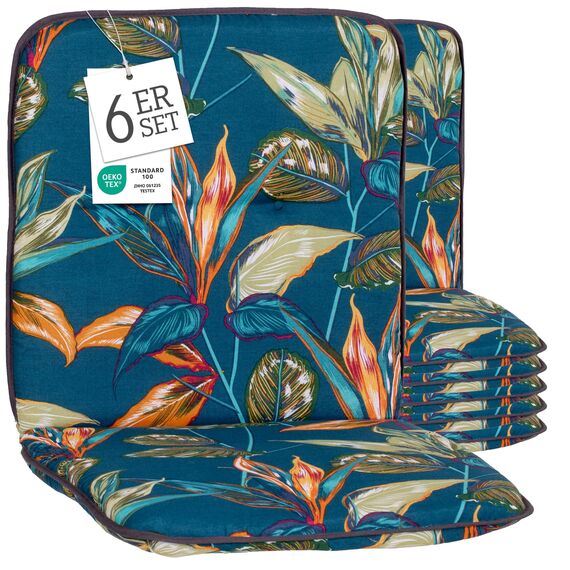 Beo Niedriglehner Gartenstuhlauflage Bali - 6er Set - 47x44x52 cm - Waschbar - Atmungsaktives Gartenstuhlkissen - Baumwolle & Extra Dickes Polster - UV-beständig, Oeko-TEX Zertifiziert - Enschede