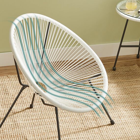 SONGMICS Balkonmöbel, Gartenmöbel-Set, 3er Set, Sitzgruppe, Terrassenmöbel, Tischoberfläche aus Glas, 2 Stühle, Innen- und Außenbereich, für Terrasse, Garten, Balkon, im Freien, weiß GGF013W02