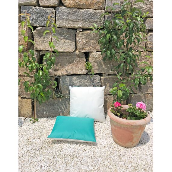 JACK 2-farbiges Wende Outdoor Lounge Kissen 45x45cm Dekokissen inkl. Füllung Wasserfest Sitzkissen Garten Stuhl Lotus Effekt, Farbe:Aqua - Elfenbein
