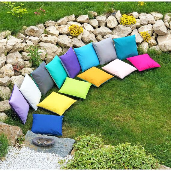 JACK 2-farbiges Wende Outdoor Lounge Kissen 45x45cm Dekokissen inkl. Füllung Wasserfest Sitzkissen Garten Stuhl Lotus Effekt, Farbe:Grau - Rosa