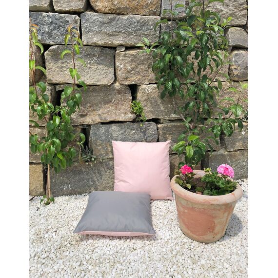 JACK 2-farbiges Wende Outdoor Lounge Kissen 45x45cm Dekokissen inkl. Füllung Wasserfest Sitzkissen Garten Stuhl Lotus Effekt, Farbe:Grau - Rosa