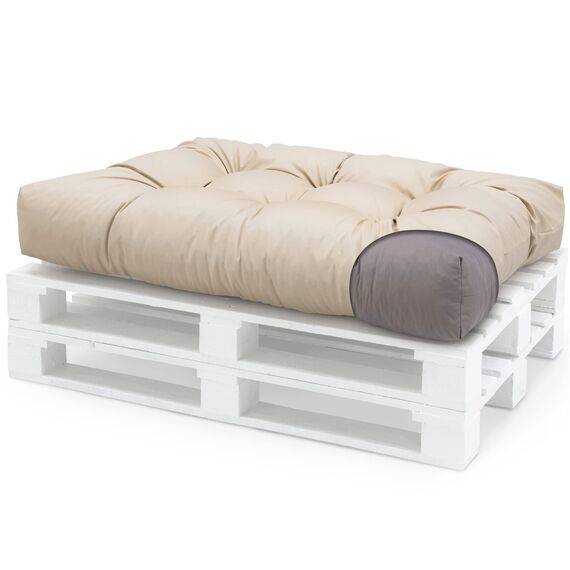 Spatium Palettenkissen Set abnehmbar Bezug wasserdicht gesteppt Palettenauflage Palettenpolster Palettensofa Palettenmöbel Beige Sitzkissen 120x60x15