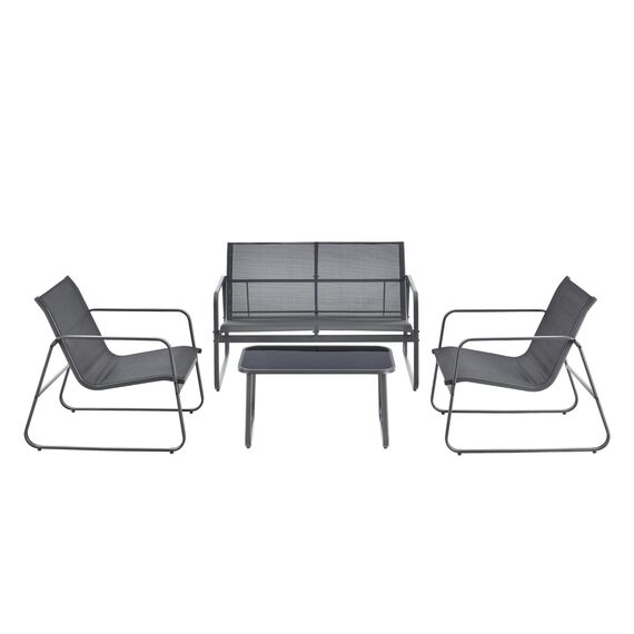 [en.casa] Gartenmöbelset Palencia Sitzgruppe Gartengarnitur Sitzbank für 2 Personen mit Couchtisch Gestell aus Stahl Dunkelgrau Schwarz