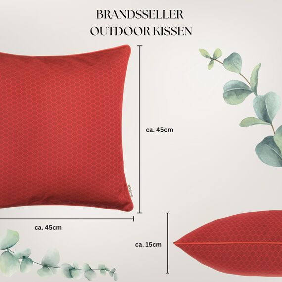 Brandsseller Outdoor Kissen 45 x 45 cm – Wetterfeste Zierkissen mit Paspel in Wabenstruktur – Wasserabweisende Gartenkissen & Dekokissen für draußen – Sofakissen für Balkon & Terrasse - Rot