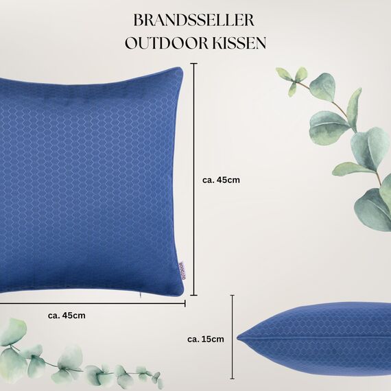 Brandsseller 6er Set Outdoor Kissen 45 x 45 cm – Wetterfeste Zierkissen mit Paspel in Wabenstruktur – Wasserabweisende Gartenkissen & Dekokissen für draußen – Sofakissen für Balkon & Terrasse - Blau
