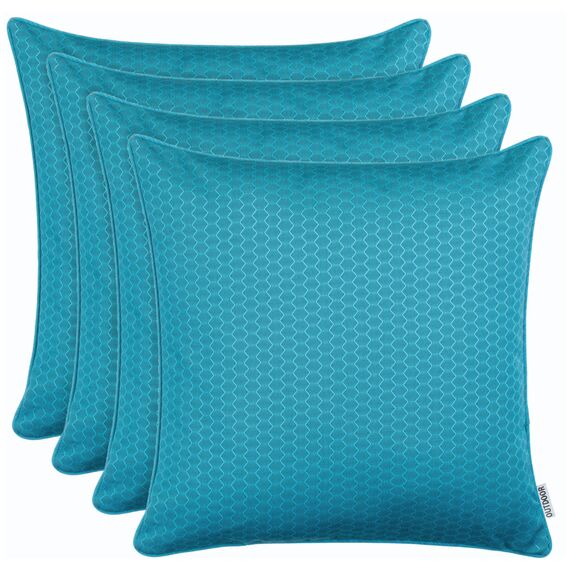 Brandsseller 4er Set Outdoor Kissen 45 x 45 cm – Wetterfeste Zierkissen mit Paspel in Wabenstruktur – Wasserabweisende Gartenkissen & Dekokissen für draußen – Sofakissen für Balkon & Terrasse - Aqua