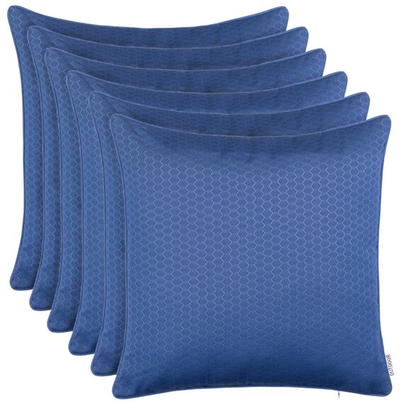 Brandsseller 6er Set Outdoor Kissen 45 x 45 cm – Wetterfeste Zierkissen mit Paspel in Wabenstruktur – Wasserabweisende Gartenkissen & Dekokissen für draußen – Sofakissen für Balkon & Terrasse - Blau