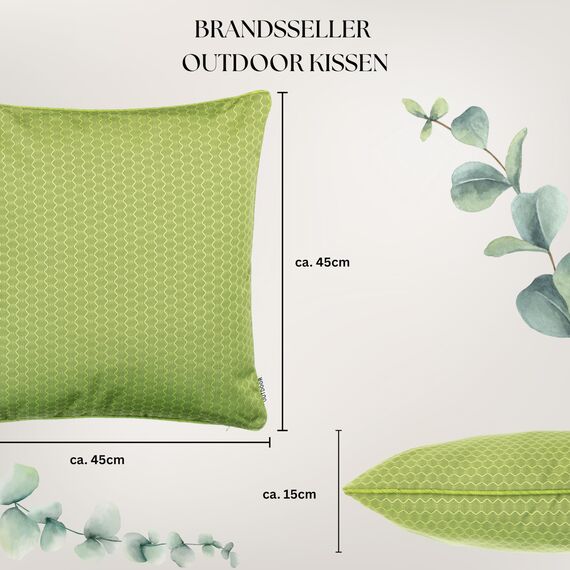 Brandsseller 4er Set Outdoor Kissen 45 x 45 cm – Wetterfeste Zierkissen mit Paspel in Wabenstruktur – Wasserabweisende Gartenkissen & Dekokissen für draußen – Sofakissen für Balkon & Terrasse - Grün