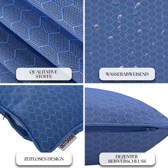 Brandsseller 4er Set Outdoor Kissen 45 x 45 cm – Wetterfeste Zierkissen mit Paspel in Wabenstruktur – Wasserabweisende Gartenkissen & Dekokissen für draußen – Sofakissen für Balkon & Terrasse - Blau