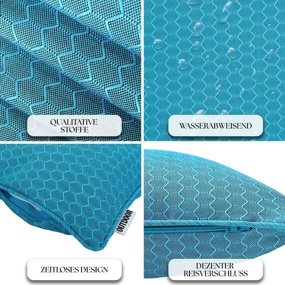 Brandsseller 4er Set Outdoor Kissen 45 x 45 cm – Wetterfeste Zierkissen mit Paspel in Wabenstruktur – Wasserabweisende Gartenkissen & Dekokissen für draußen – Sofakissen für Balkon & Terrasse - Aqua