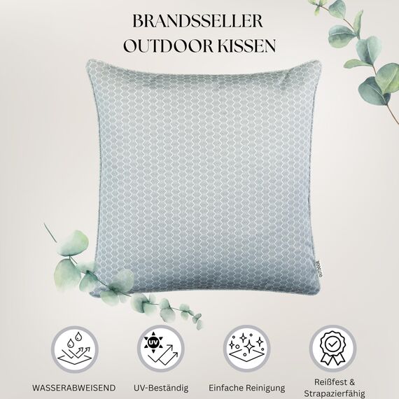 Brandsseller Outdoor Kissen 45 x 45 cm – Wetterfeste Zierkissen mit Paspel in Wabenstruktur – Wasserabweisende Gartenkissen & Dekokissen für draußen – Sofakissen für Balkon & Terrasse - Hellgrau