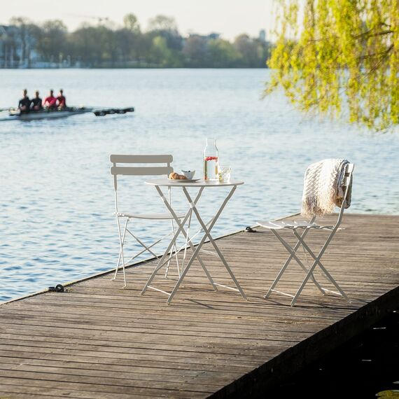 Vanage | Bistro Set Balkon | Balkonmöbel klappbar Set 3-teilig | pulverbeschichteter Stahl, wetterbeständig, Gartentisch & Stühle perfekt für Garten & kleine Balkone
