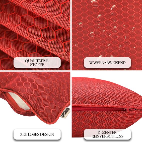Brandsseller 2er Set Outdoor Kissen 45 x 45 cm – Wetterfeste Zierkissen mit Paspel in Wabenstruktur – Wasserabweisende Gartenkissen & Dekokissen für draußen – Sofakissen für Balkon & Terrasse - Rot