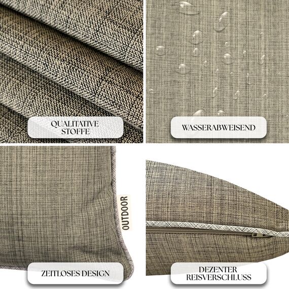 Brandsseller 4er Set Outdoor Kissen 45x45 cm – Wetterfeste Zierkissen mit Paspel in Leinenoptik – Wasserabweisende Gartenkissen & Dekokissen für draußen – Sofakissen für Balkon & Terrasse - Taupe