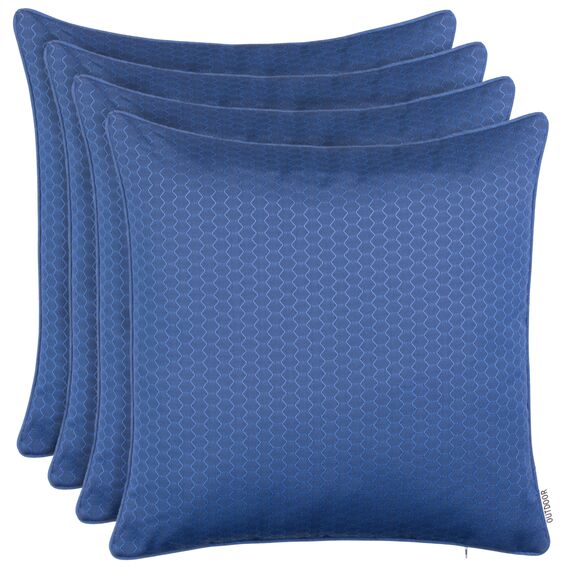 Brandsseller 4er Set Outdoor Kissen 45 x 45 cm – Wetterfeste Zierkissen mit Paspel in Wabenstruktur – Wasserabweisende Gartenkissen & Dekokissen für draußen – Sofakissen für Balkon & Terrasse - Blau