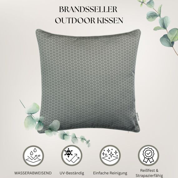 Brandsseller 6er Set Outdoor Kissen 45 x 45 cm – Wetterfeste Zierkissen mit Paspel in Wabenstruktur – Wasserabweisende Gartenkissen & Dekokissen für draußen – Sofakissen für Balkon & Terrasse - Taupe