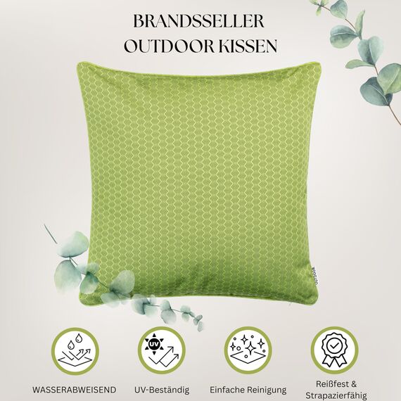 Brandsseller 4er Set Outdoor Kissen 45 x 45 cm – Wetterfeste Zierkissen mit Paspel in Wabenstruktur – Wasserabweisende Gartenkissen & Dekokissen für draußen – Sofakissen für Balkon & Terrasse - Grün