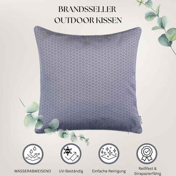 Brandsseller Outdoor Garten Kissen Dekokissen Wabenoptik Schmutz- und Wasserabweisend mit Reißverschluss ca. 45x45cm 4er Set Dunkelgrau