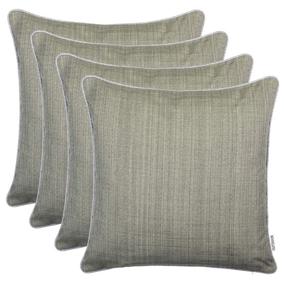 Brandsseller 4er Set Outdoor Kissen 45x45 cm – Wetterfeste Zierkissen mit Paspel in Leinenoptik – Wasserabweisende Gartenkissen & Dekokissen für draußen – Sofakissen für Balkon & Terrasse - Taupe
