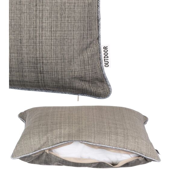 Brandsseller 2er Set Outdoor Kissen 45x45 cm – Wetterfeste Zierkissen mit Paspel in Leinenoptik – Wasserabweisende Gartenkissen & Dekokissen für draußen – Sofakissen für Balkon & Terrasse - Taupe