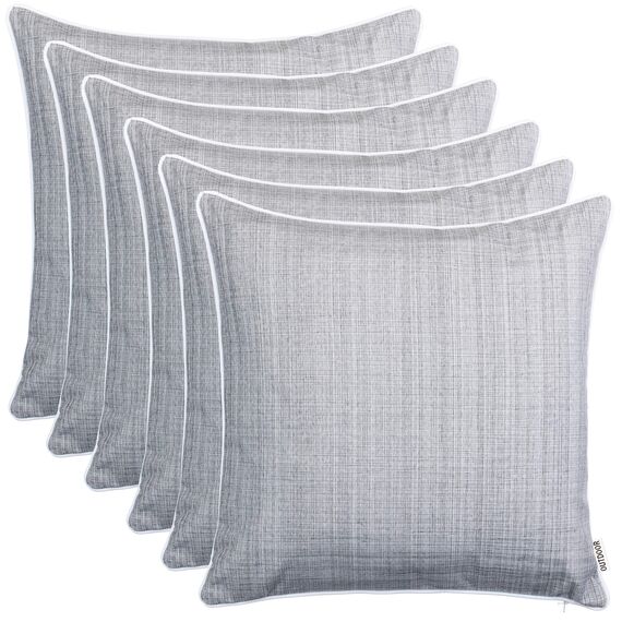 Brandsseller 6er Set Outdoor Kissen 45x45 cm – Wetterfeste Zierkissen mit Paspel in Leinenoptik – Wasserabweisende Gartenkissen & Dekokissen für draußen – Sofakissen für Balkon & Terrasse - Hellgrau