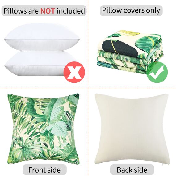 RYBornament Kissenbezug 45x45 Grüne Deko-Kissen Kissenbezug Leinen Tropische Pflanze Blätter Dekorative Kissenhülle 4er-Set Quadratische Modern Tropische Dekorativ Kissenbezug Für Kissensofa Deko