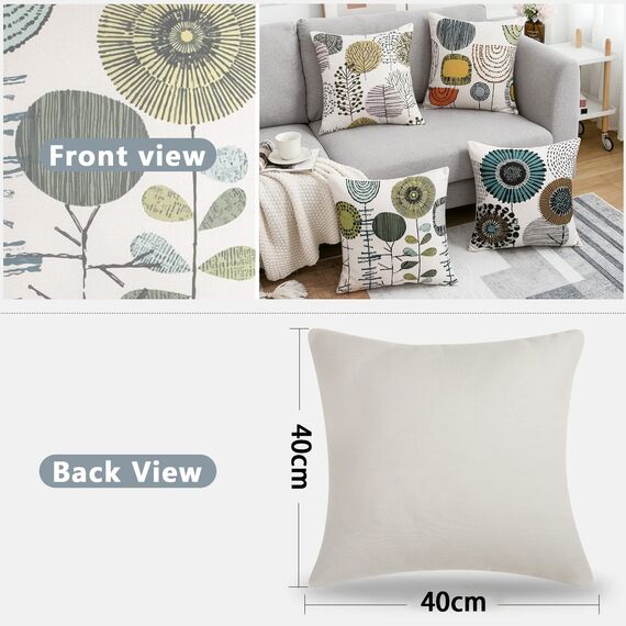 4er Set Kissenbezüge 40x40cm Blumen Dekokissen Kissen Beige Abstrakte Vintage Dekoration Sofakissen Quadrat Leinen Dekorative Kissenhülle Zierkissenbezüge für Sofa Schlafzimmer Wohnzimmer Auto