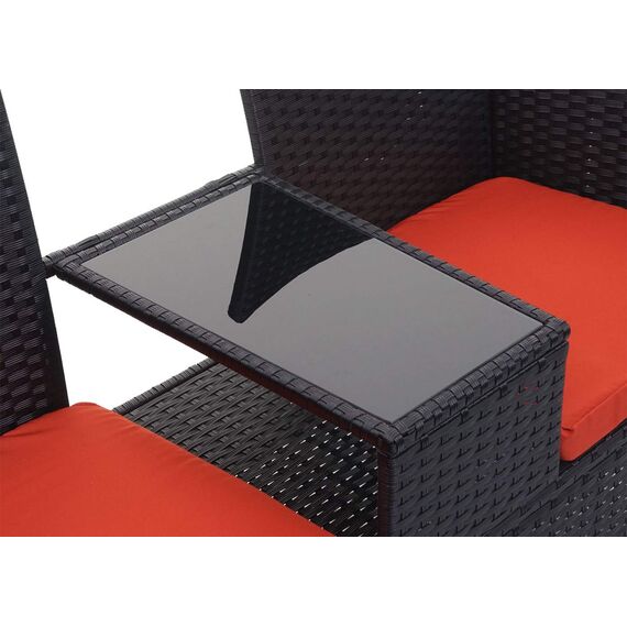 Mendler Poly-Rattan Sitzbank mit Tisch HWC-E24, Gartenbank Sitzgruppe Gartensofa, 132cm - schwarz, Kissen Terracotta