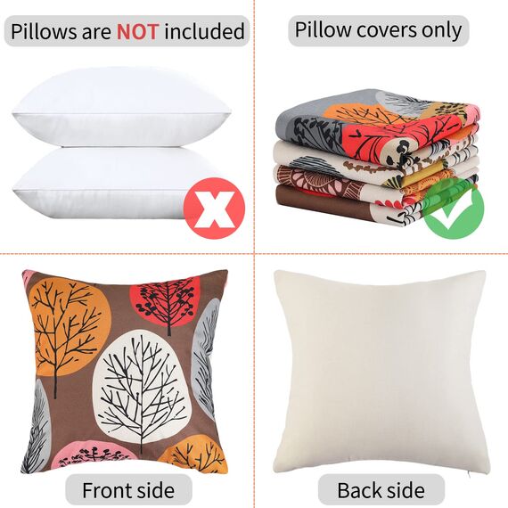 RYBornament 4er Set Dekorativ Kissenbezug Sofakissen Kissen Rot Herbst Blumen Muster Kissenbezüge Leinen Quadratisch Dekokissen Couchkisen 45 x 45 Abstrakt Kissenbezug für Sofa Schlafzimmer Büro Auto