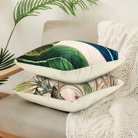 Dekorative Kissenbezug Tropische Pflanze Blätter Dekorative Kissenhülle Sofakissen Baumwolle Leinen Kissenbezug 40 X 40 Grün 4er Set Quadrat Kissenüberzug Für Sofa Auto Büro Cafe Outdoor Garten