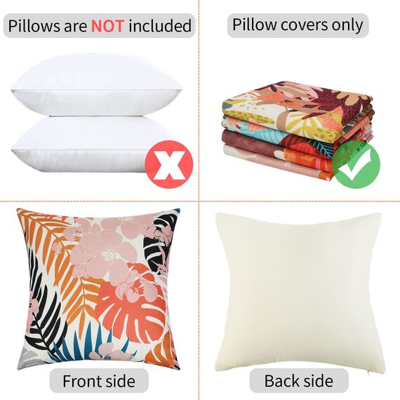 RYBornament 4er Set Kissenbezug Dekorative Kissenbezüge 45 X 45 cm Bunt Tropische Pflanze Leinen Dekoration Kissenhülle Abstrakt Quadratische Kissenbezüg Für Sofa Auto Büro Cafe Outdoor Garten