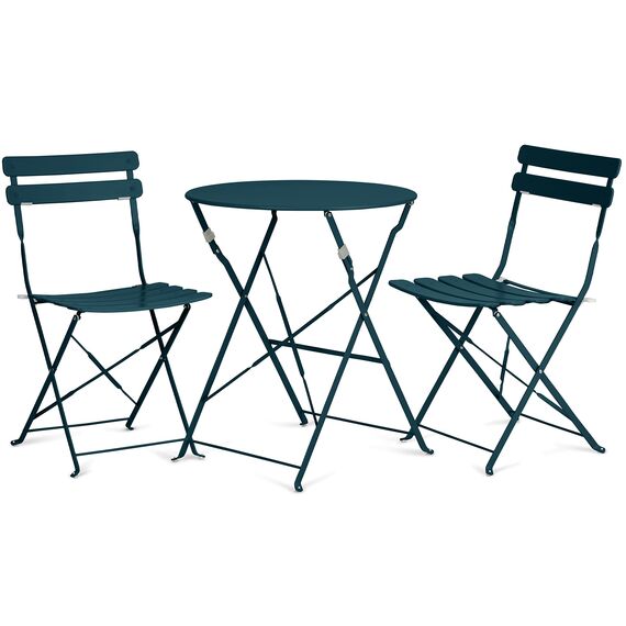 Vanage | Bistro Set Balkon | Balkonmöbel klappbar Set 3-teilig | pulverbeschichteter Stahl, wetterbeständig, Gartentisch & Stühle perfekt für Garten & kleine Balkone