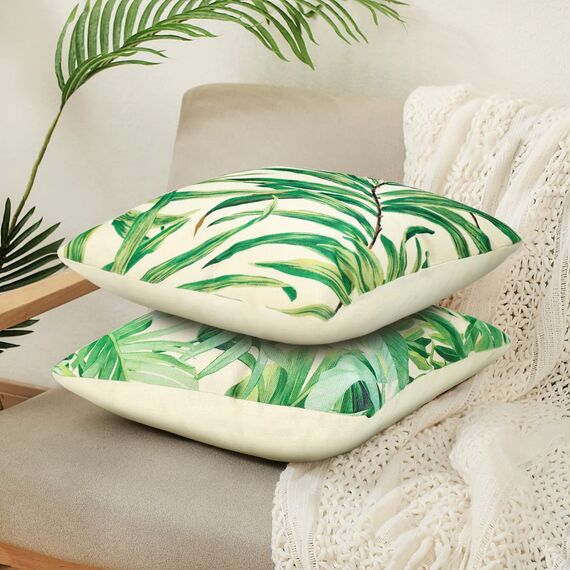 4er-Set Kissenbezug Grüne Dekokissen kissenbezüge Leinen Tropische Pflanze Blätter Dekorative Kissenhülle 40 x 40 cm Quadratische Modern Tropische Dekorativ Dekokissen Bezüge für kissensofa Deko