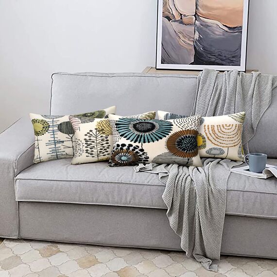 RYBornament Sonnenblumen Kissenbezüge 30x50 Kissenbezüge Grau Kissenbezug Leinen Zierkissenbezüge 4er-Set Kissenhülle Kissenhüllen Passend Für Wohnzimmer Garten Sofa Kissen Dekoration