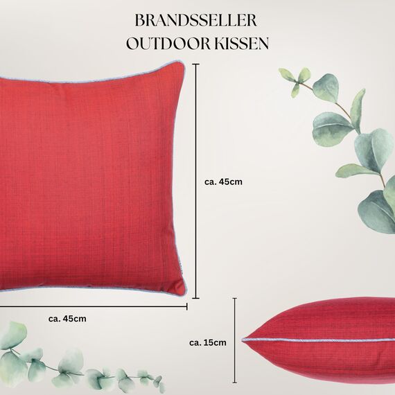 Brandsseller 4er Set Outdoor Kissen 45x45 cm – Wetterfeste Zierkissen mit Paspel in Leinenoptik – Wasserabweisende Gartenkissen & Dekokissen für draußen – Sofakissen für Balkon & Terrasse - Rot