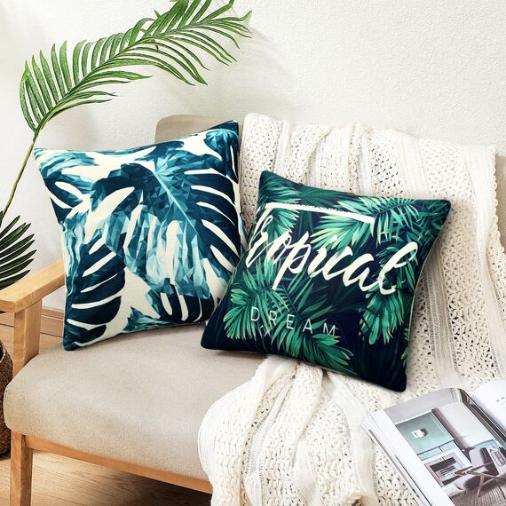 Kissenbezug 40x40 Dekokissen Sofakissen Kissen Dunkelgrün Tropische Pflanze Blätter Dekorative Kissenhülle Quadratische Leinen Natur Aesthetic Kissenhüllen Für Wohnzimmer Home Decor, 4er Set