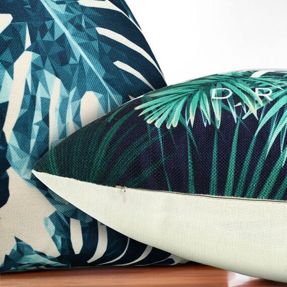 Kissenbezug 40x40 Dekokissen Sofakissen Kissen Dunkelgrün Tropische Pflanze Blätter Dekorative Kissenhülle Quadratische Leinen Natur Aesthetic Kissenhüllen Für Wohnzimmer Home Decor, 4er Set