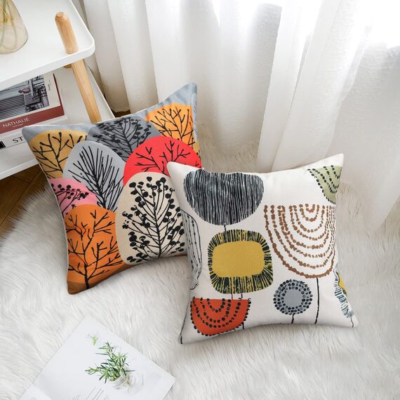 RYBornament 4er Set Dekorativ Kissenbezug Sofakissen Kissen Rot Herbst Blumen Muster Kissenbezüge Leinen Quadratisch Dekokissen Couchkisen 45 x 45 Abstrakt Kissenbezug für Sofa Schlafzimmer Büro Auto