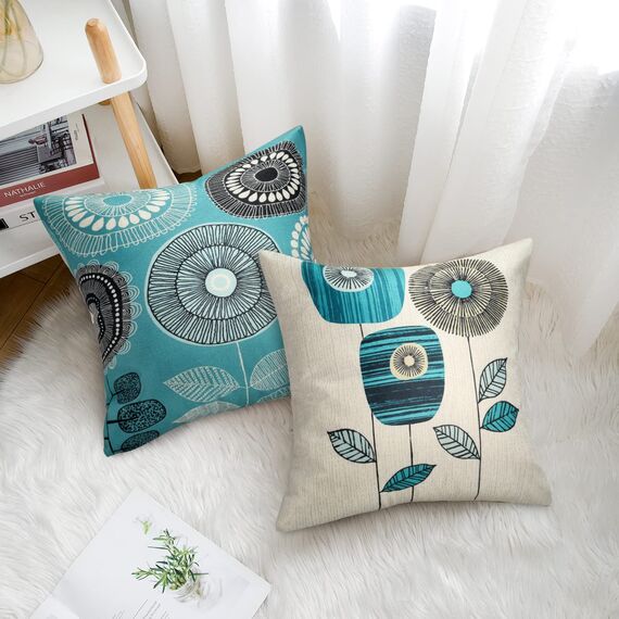 Sofa Kissenhülle Sonnenblumen Kissenbezüge 40x40 Kissenbezüge Blau Grün Kissenbezug Leinen Zierkissenbezüge 4er-set Frühling Kissenhüllen Passend Für Wohnzimmer Garten Sofa Kissen Dekoration