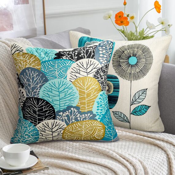 Sofa Kissenhülle Sonnenblumen Kissenbezüge 40x40 Kissenbezüge Blau Grün Kissenbezug Leinen Zierkissenbezüge 4er-set Frühling Kissenhüllen Passend Für Wohnzimmer Garten Sofa Kissen Dekoration